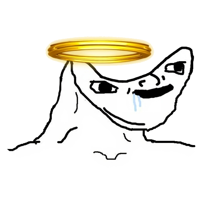 blessedbrainlet character: a cartoonish figure with a smug smile, drooling tear, and golden halo